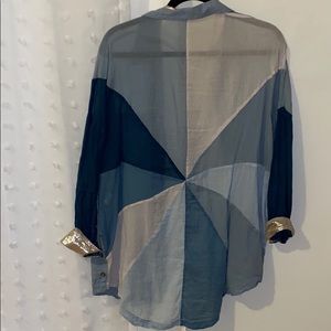 Blue FREE PEOPLE oversized pinwheel button up